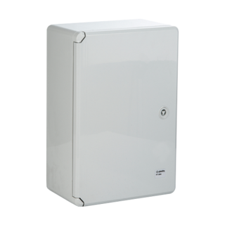 Cutie distributie IP65 din ABS gri, usa mata, placa metalica, 200x300x130 mm